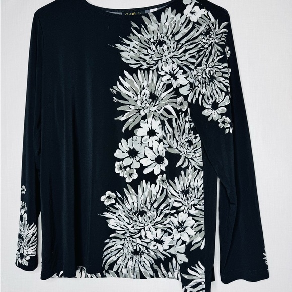 Bob Mackie Womens Floral Top Sz L Bold Artsy Art To Wear Stretch Mature - Picture 1 of 8